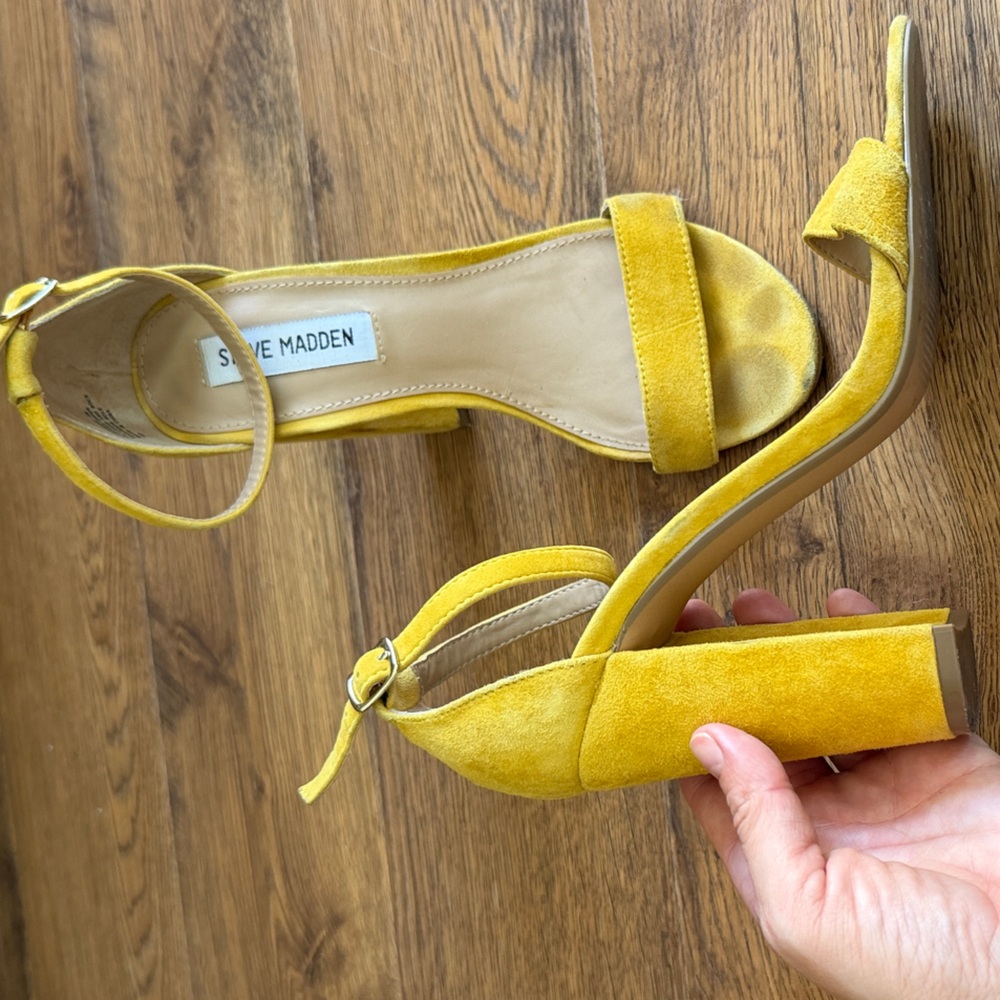 Steve Madden Yellow Suede Block Heel Sandals with Ankle Strap